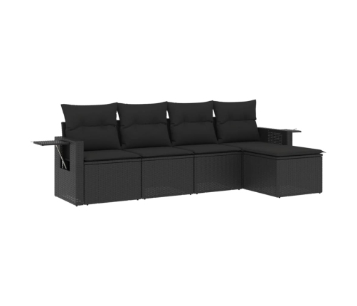Set de muebles de jardín 5 pzas y cojines ratán sintético negro