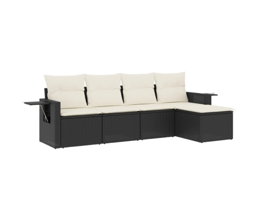 Set de muebles de jardín 5 pzas y cojines ratán sintético negro