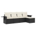 Set de muebles de jardín 5 pzas y cojines ratán sintético negro