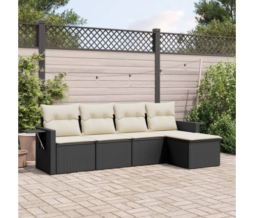 Set de muebles de jardín 5 pzas y cojines ratán sintético negro