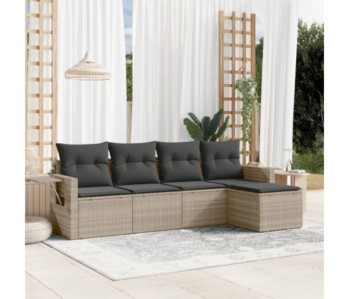 Set de sofás jardín y cojines 5 pzas ratán sintético gris claro