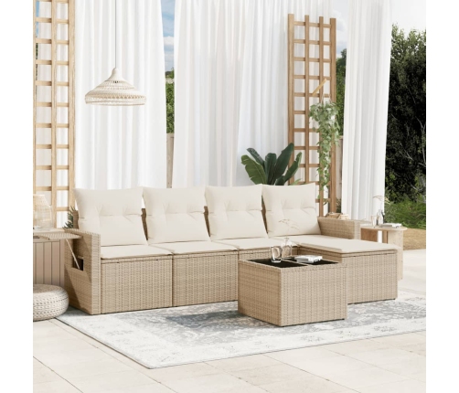 Juego de sofás jardín con cojines 6 pzas ratán sintético beige