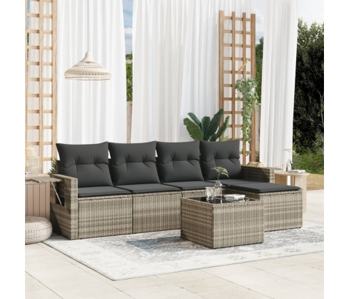 Set de sofás de jardín 6 pzas y cojines ratán sintético gris