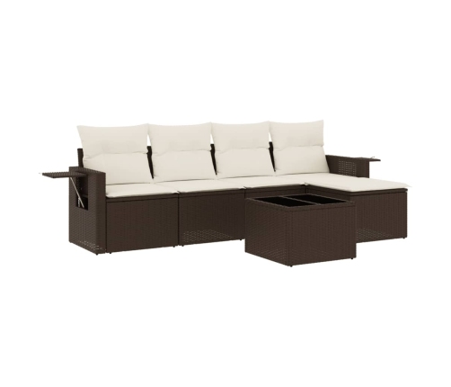 Set sofás de jardín 6 piezas y cojines ratán sintético marrón