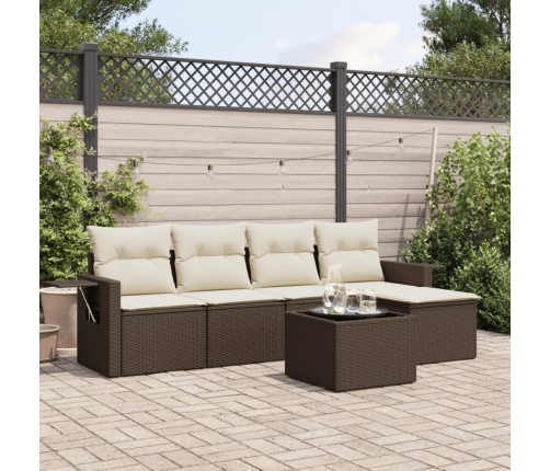 Set sofás de jardín 6 piezas y cojines ratán sintético marrón