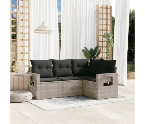 Set de sofás de jardín 4 pzas y cojines ratán sintético gris
