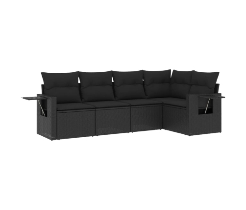 Set de muebles de jardín 5 pzas y cojines ratán sintético negro