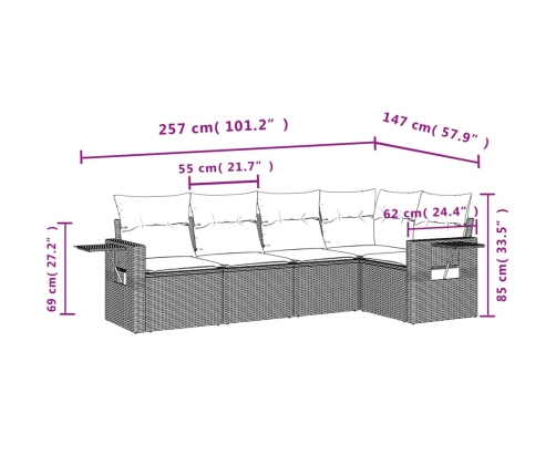 Set de muebles de jardín 5 pzas y cojines ratán sintético negro