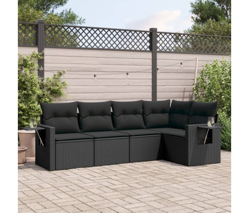 Set de muebles de jardín 5 pzas y cojines ratán sintético negro