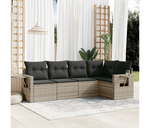 Set de sofás jardín y cojines 5 pzas ratán sintético gris claro