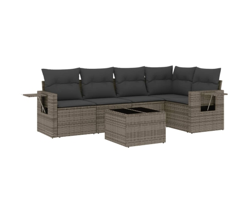 Set de muebles de jardín 6 pzas y cojines ratán sintético gris