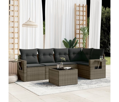 Set de muebles de jardín 6 pzas y cojines ratán sintético gris