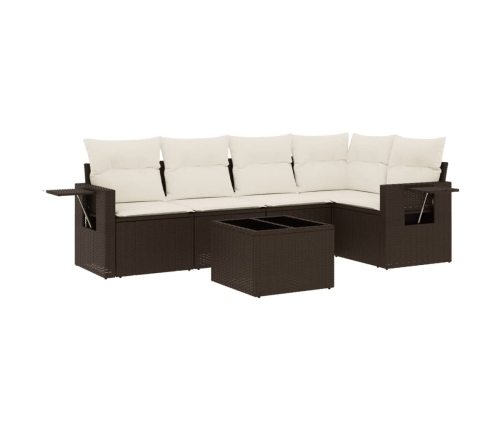 Set sofás de jardín 6 piezas y cojines ratán sintético marrón