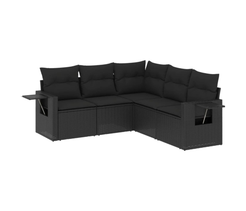 Set de muebles de jardín 5 pzas y cojines ratán sintético negro