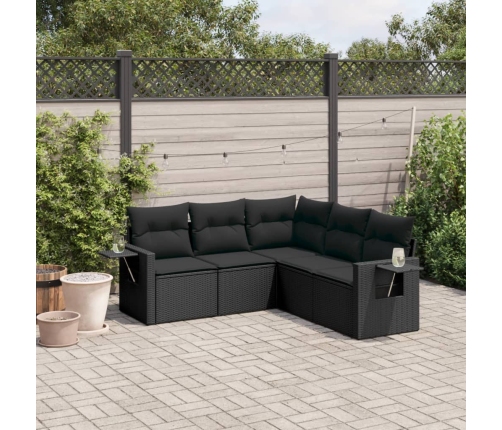 Set de muebles de jardín 5 pzas y cojines ratán sintético negro