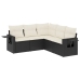 Set de muebles de jardín 5 pzas y cojines ratán sintético negro
