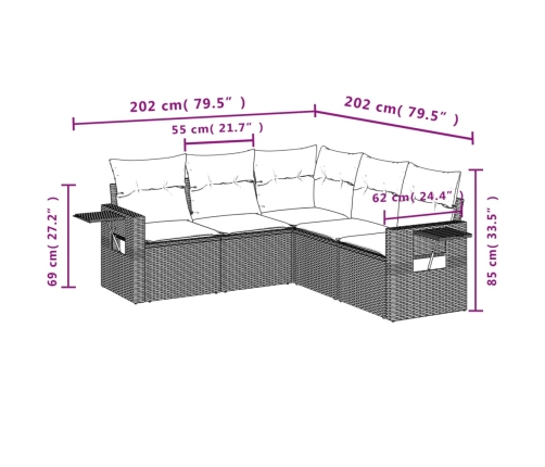 Set de muebles de jardín 5 pzas y cojines ratán sintético negro