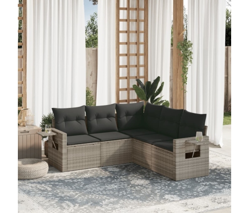 Set de sofás jardín y cojines 5 pzas ratán sintético gris claro