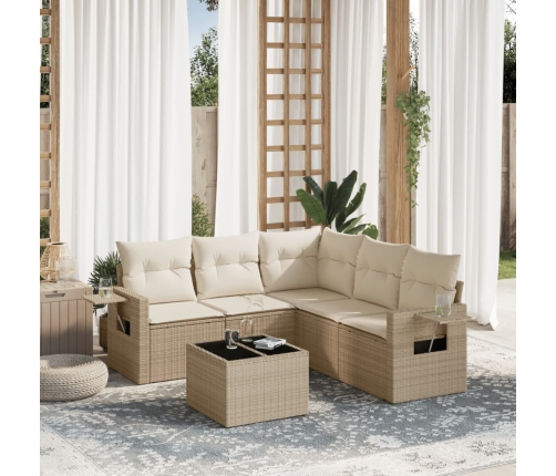 Juego de sofás jardín con cojines 6 pzas ratán sintético beige
