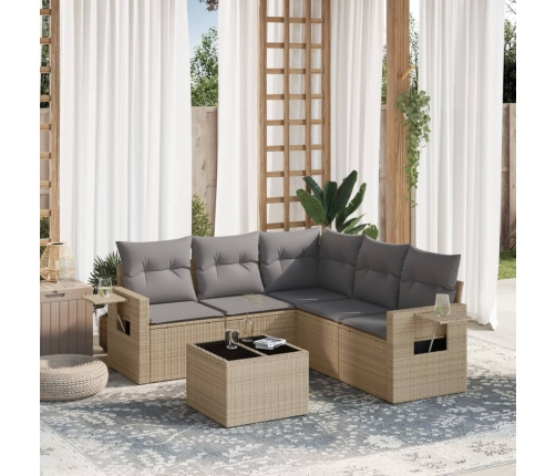 Juego de sofás jardín con cojines 6 pzas ratán sintético beige