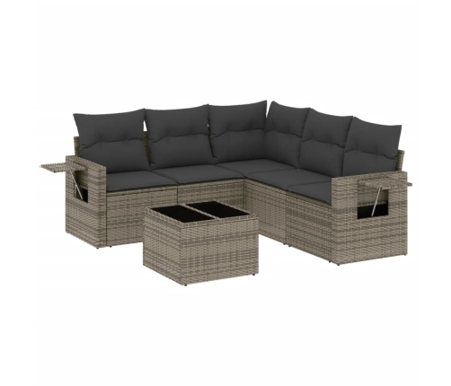 Set de muebles de jardín 6 pzas y cojines ratán sintético gris