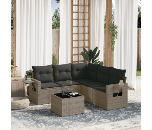 Set de muebles de jardín 6 pzas y cojines ratán sintético gris