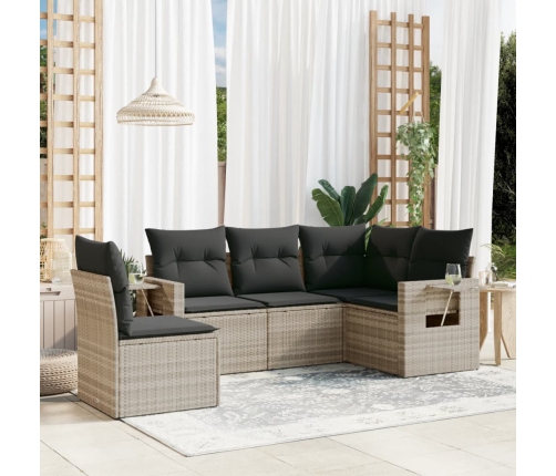 Set de sofás jardín y cojines 5 pzas ratán sintético gris claro