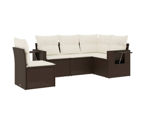 Set comedor de jardín 5 piezas y cojines ratán sintético marrón