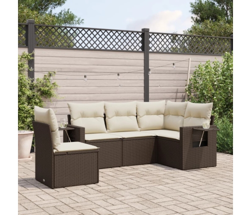 Set comedor de jardín 5 piezas y cojines ratán sintético marrón