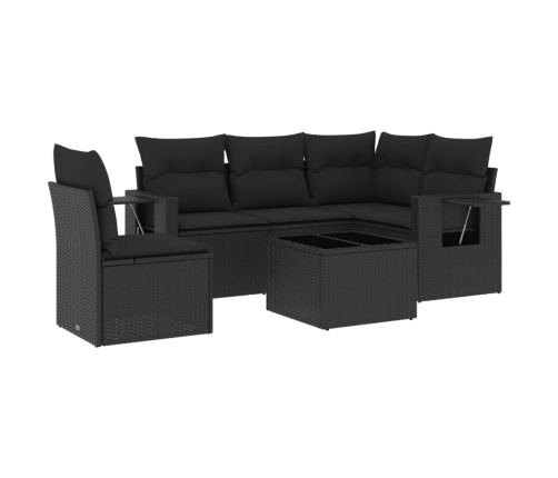 Set de sofás de jardín 6 piezas y cojines ratán sintético negro