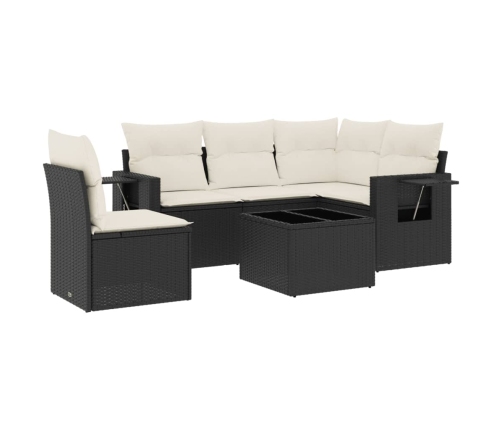 Set de sofás de jardín 6 piezas y cojines ratán sintético negro