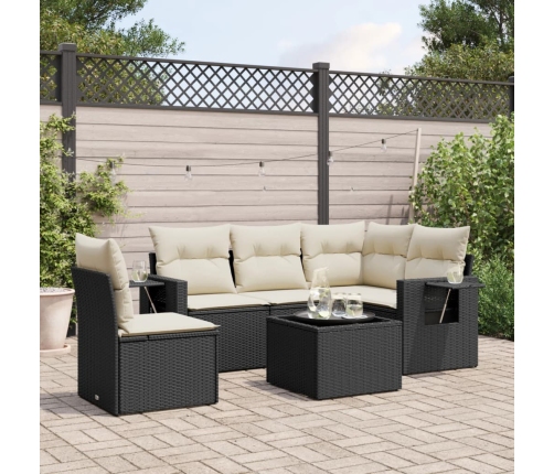 Set de sofás de jardín 6 piezas y cojines ratán sintético negro