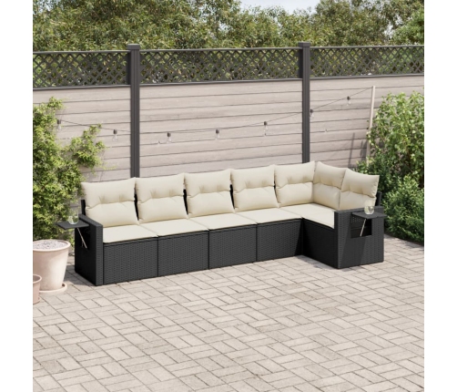 Set de sofás de jardín 6 piezas y cojines ratán sintético negro