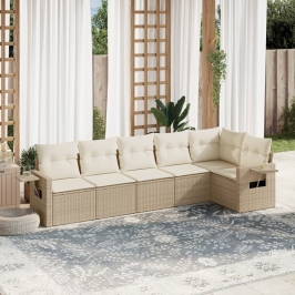 Juego de sofás jardín con cojines 6 pzas ratán sintético beige