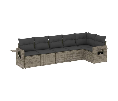 Set de muebles de jardín 6 pzas y cojines ratán sintético gris