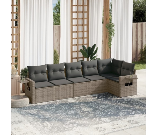 Set de muebles de jardín 6 pzas y cojines ratán sintético gris
