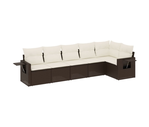 Set sofás de jardín 6 piezas y cojines ratán sintético marrón