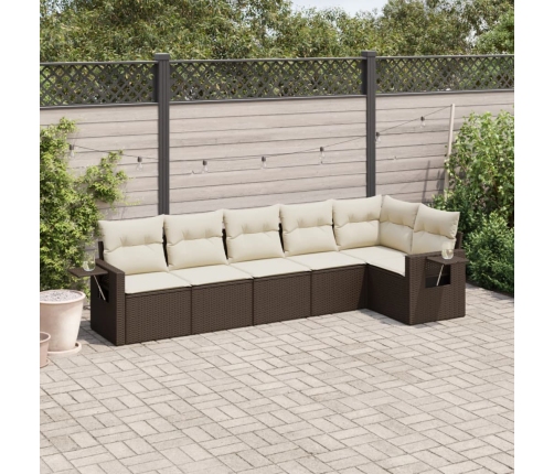 Set sofás de jardín 6 piezas y cojines ratán sintético marrón