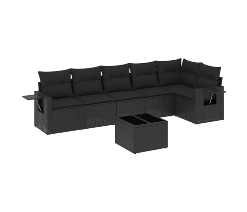 Set de comedor de jardín 7 pzas y cojines ratán sintético negro