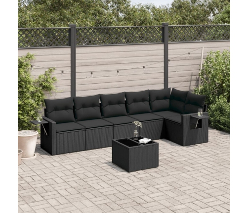 Set de comedor de jardín 7 pzas y cojines ratán sintético negro