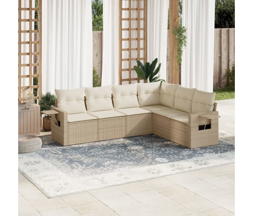 Juego de sofás jardín con cojines 6 pzas ratán sintético beige