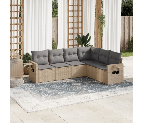 Juego de sofás jardín con cojines 6 pzas ratán sintético beige