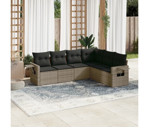 Set de muebles de jardín 6 pzas y cojines ratán sintético gris