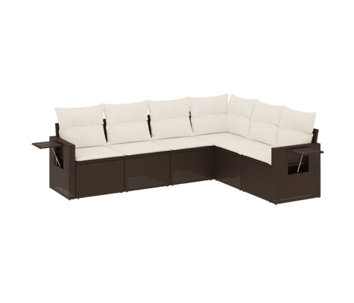 Set sofás de jardín 6 piezas y cojines ratán sintético marrón