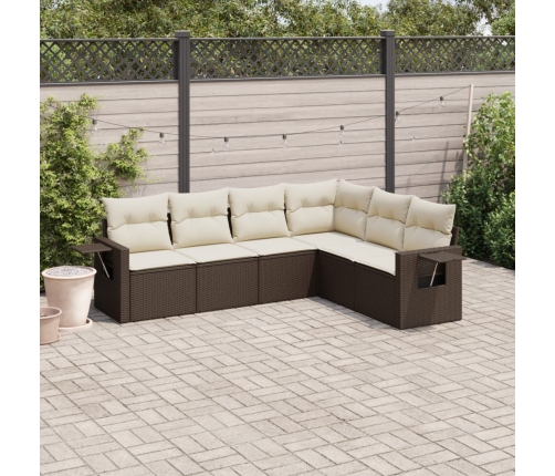 Set sofás de jardín 6 piezas y cojines ratán sintético marrón