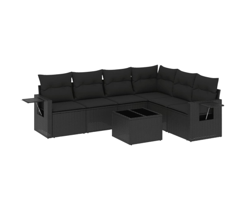 Set de comedor de jardín 7 pzas y cojines ratán sintético negro
