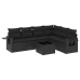 Set de comedor de jardín 7 pzas y cojines ratán sintético negro