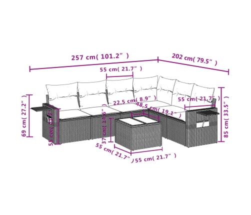 Set de comedor de jardín 7 pzas y cojines ratán sintético negro