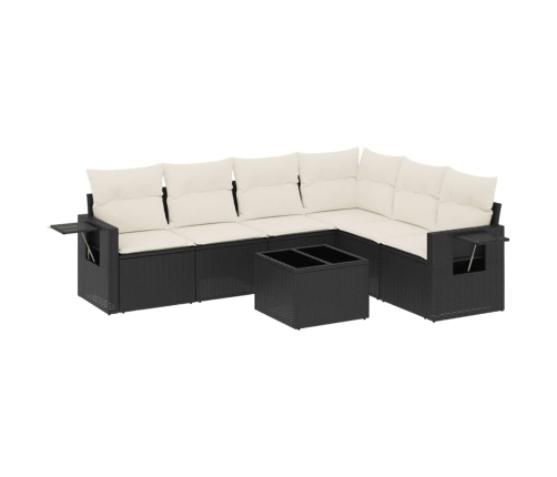 Set de comedor de jardín 7 pzas y cojines ratán sintético negro