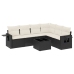 Set de comedor de jardín 7 pzas y cojines ratán sintético negro